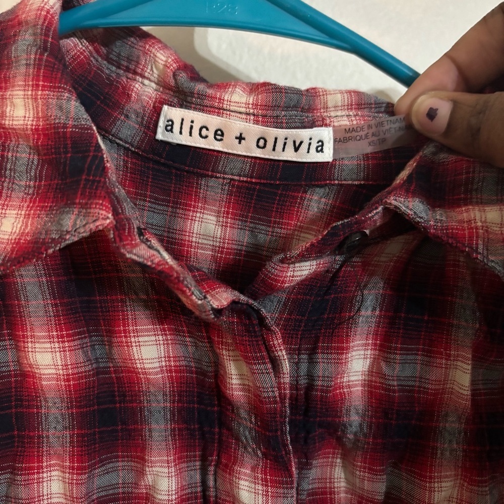 Alice + Olivia Glenna Plaid Roll Cuff Shirt Size XS - Picture 3 of 6